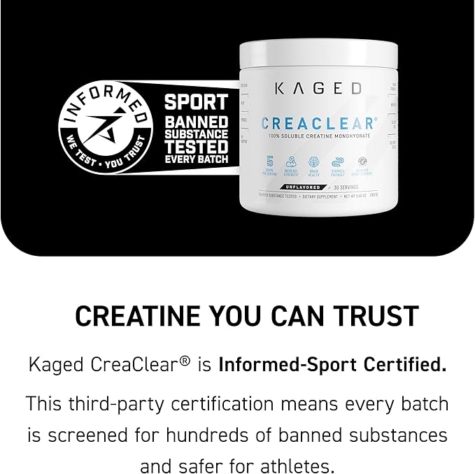 Kaged CreaClear Creatine Monohydrate Powder | Mixes Clear &amp Dissolves Completely No Grit | Premium Micronized Creatine for Strength Performance &amp Muscle Support | Unflavored | 100 Servings