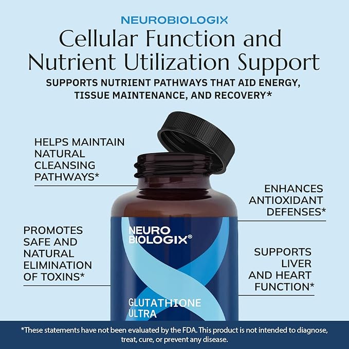 Neurobiologix Glutathione Ultra L-Glutathione Antioxidant Complex with Vitamin C A B2 B6 Zinc Selenium Manganese Taurine &amp Quercetin for Cellular Health Gluten Free 60 Vegetarian Capsule