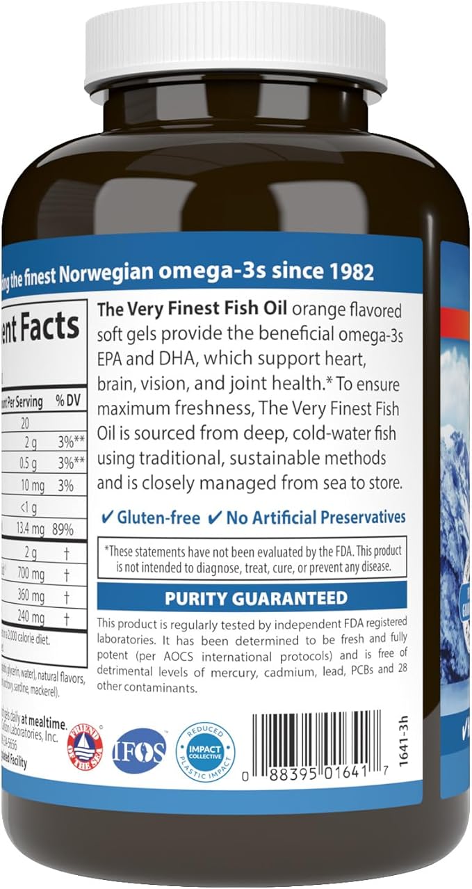 Carlson - The Very Finest Fish Oil 700 mg Omega-3s Norwegian Fish Oil Supplement Wild Caught Omega 3 Fish Oil Sustainably Sourced Fish Oil Capsules Omega 3 Supplement Orange 120 Softgels
