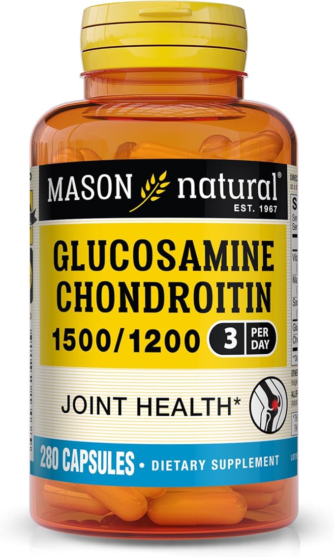 MASON NATURAL Glucosamine Chondroitin 1500/1200 with Vitamin C Supports Joint Health for Normal Flexibility &amp Mobility* 280 Capsules 3 Month Supply
