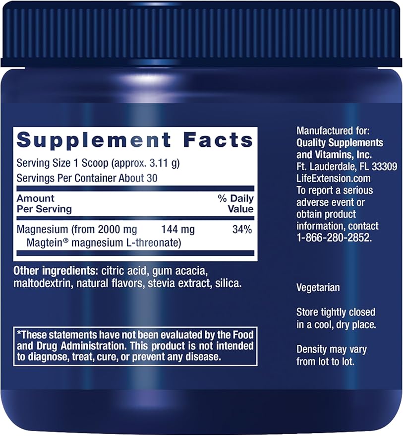 Life Extension Neuro-Mag Magnesium L-Threonate Powder (Tropical Punch)-Ultra-Absorbable Magnesium-Supports MemoryFocusCognitive Function&ampMood-Gluten freeNon-GMOVegetarian (30 Servings)(Pack o