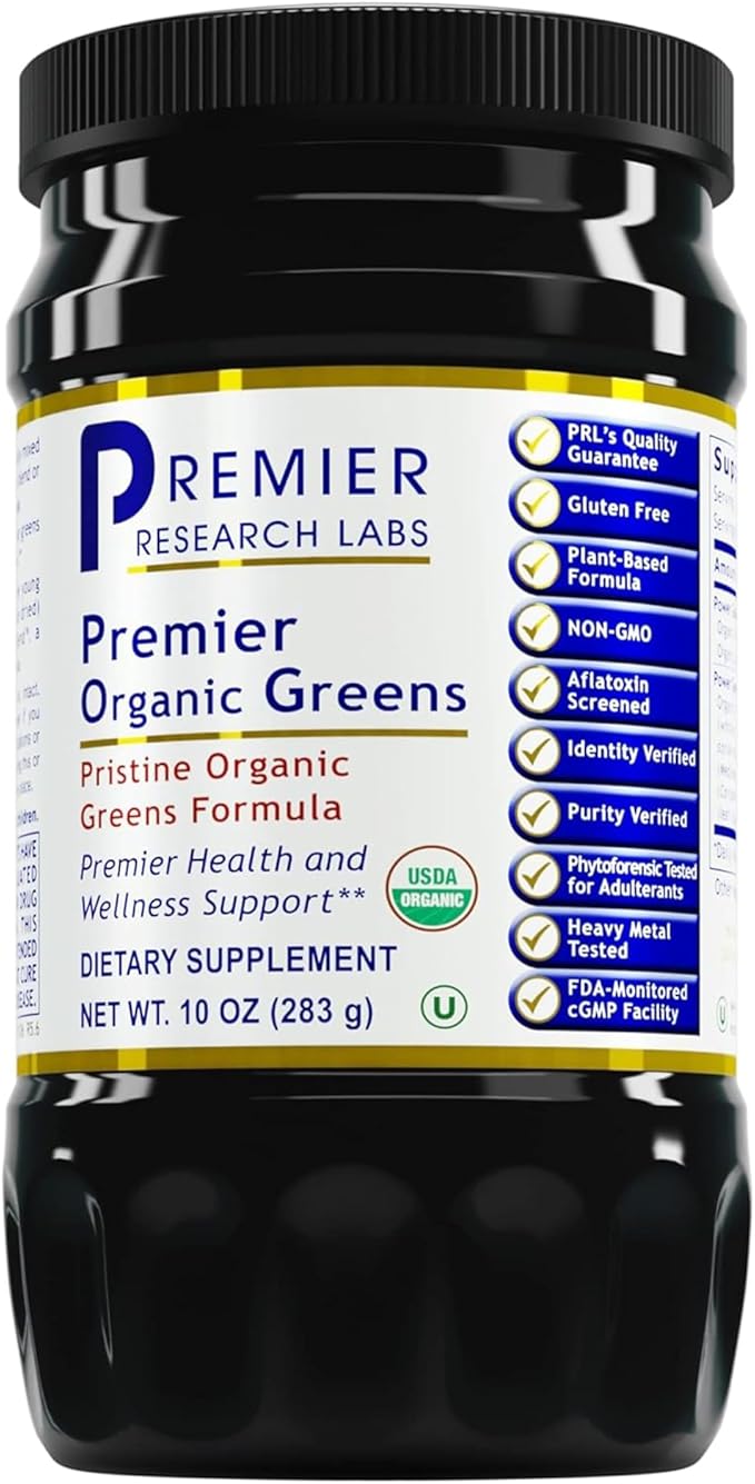 Premier Research Labs Premier Organic Greens - Super Greens Powder Greens Superfood Powder for Drinks Green Juice Nutrition Support Supergreens for Men &amp Women Spinach Alfalfa Chlorella - 1