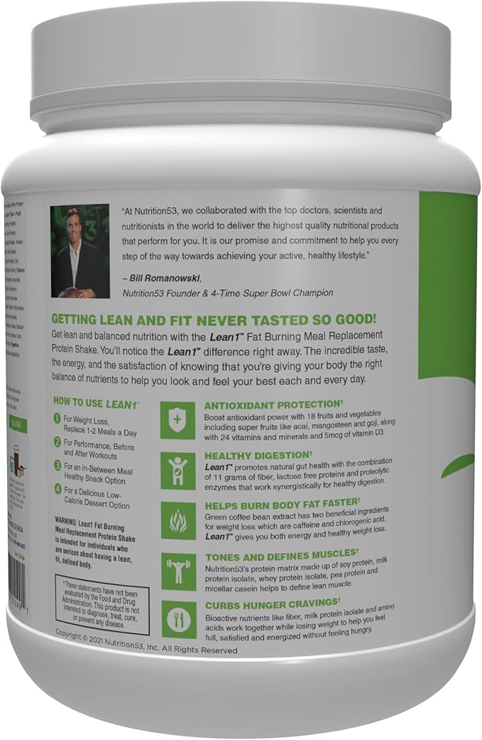 Lean1 meal replacement protein powder chocolate flavor 15 serving tub