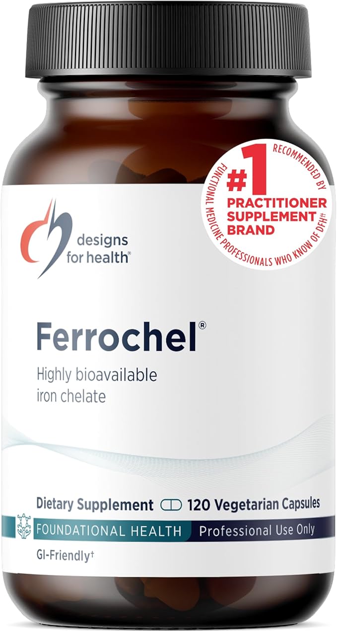 Designs for Health Iron – Vital for Energy Production Immune &amp Brain Health High Absorption Ferrochel Chelated Iron for Women &amp Men as Ferrous Bisglycinate Chelate – Pregnancy Safe (120 Vega