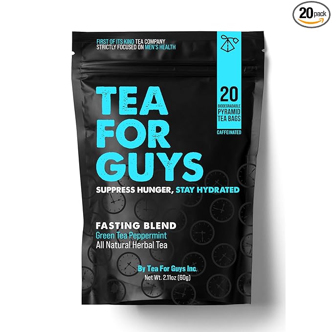 Tea For Guys: Fasting Tea – Strong Herbal Blend for Focus Grit and Control | – 20 Biodegradable Tea Bags