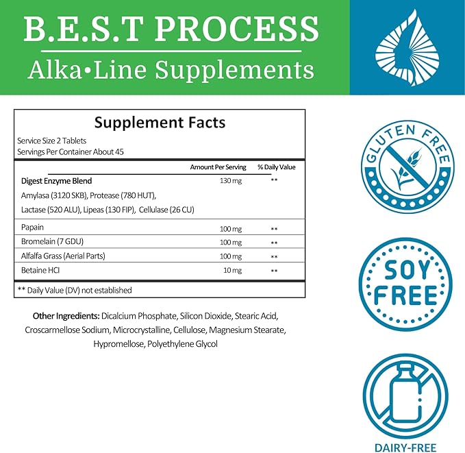 SuperDigest (2 Pack) Best Process Alkaline — Multi-Enzyme Digestive Support — Digestive Enzymes with Alfalfa Papain &amp Bromelain (Vegetarian Friendly)