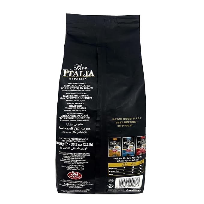 Saquella Kaffee Bar Italia Gran Gusto Espresso Coffee Beans 1kg (2.2 lb) | Authentic Italian Espresso | Full-Bodied Aroma &amp Smooth Crema | Perfect for Espresso Machines