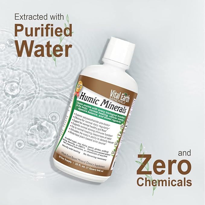 Vital Earth Minerals Humic Minerals – Fulvic Acid Supplement with 70+ Trace Minerals Electrolytes for Recovery &amp Balance 32 Oz + 1 Oz Cup