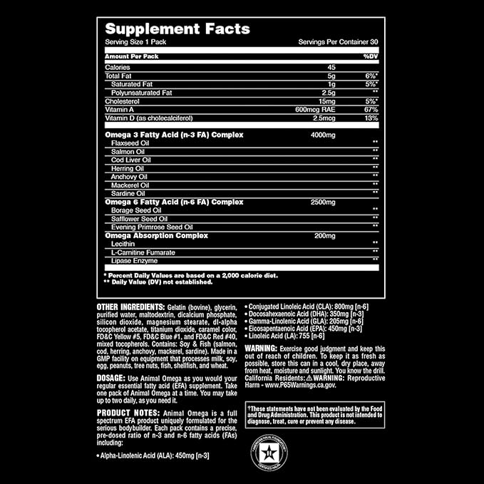 Animal Cuts Thermogenic Fat Burner + Omega + Stak - Weight Loss Management Diet Pills for Men and Women