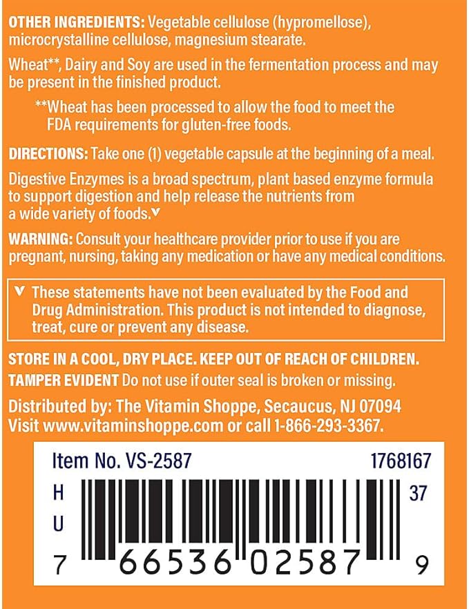 The Vitamin Shoppe Digestive Enzymes - Complete Digestive Support &amp Bloating Relief | Plant-Based Multi-Enzyme | 90 Veggie Caps | Vegan