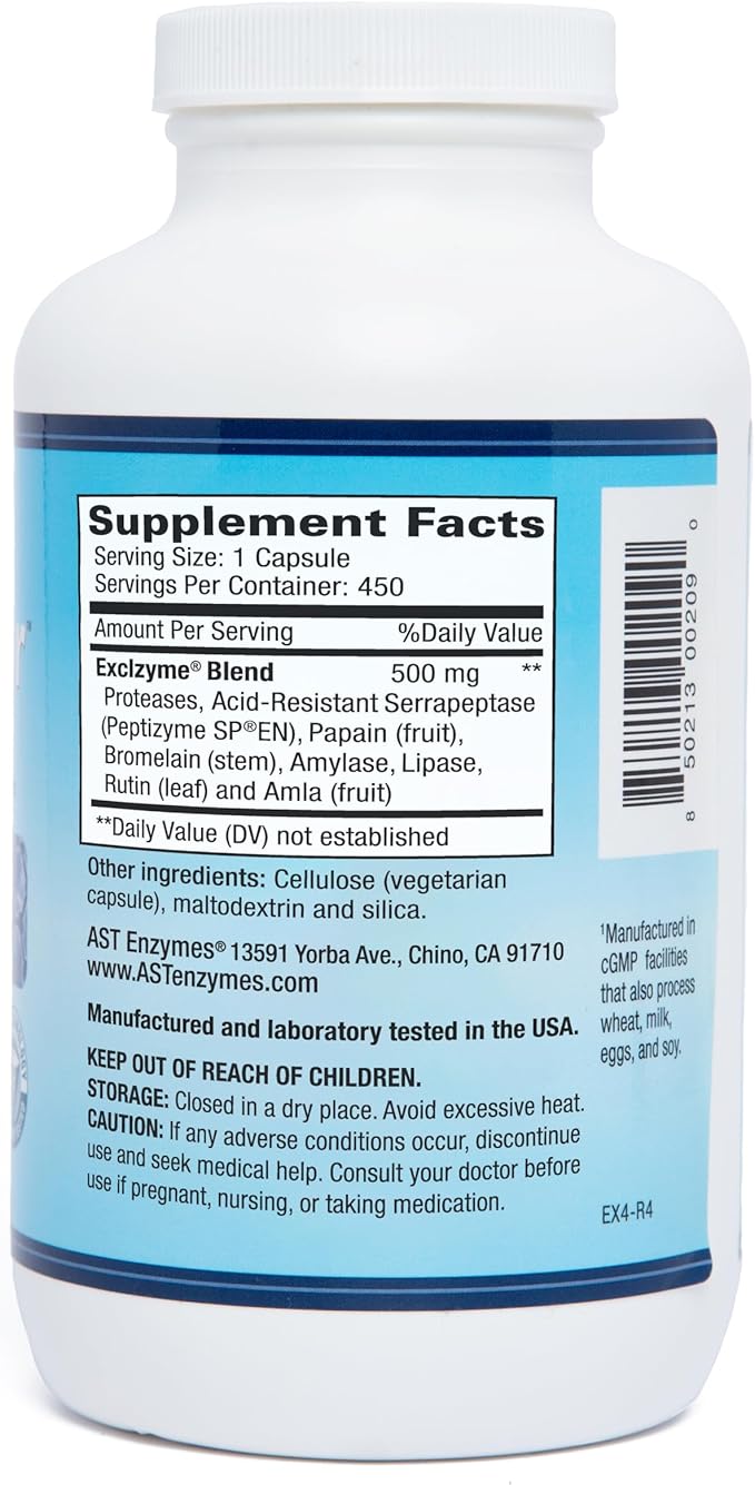 Excellacor-450 Systemic Enzyme Supplement – Acid-Resistant Serrapeptase &amp Proteolytic Enzymes – Supports Healthy Inflammation Response Joint Function &amp Circulation – 450 Vegetarian Capsules