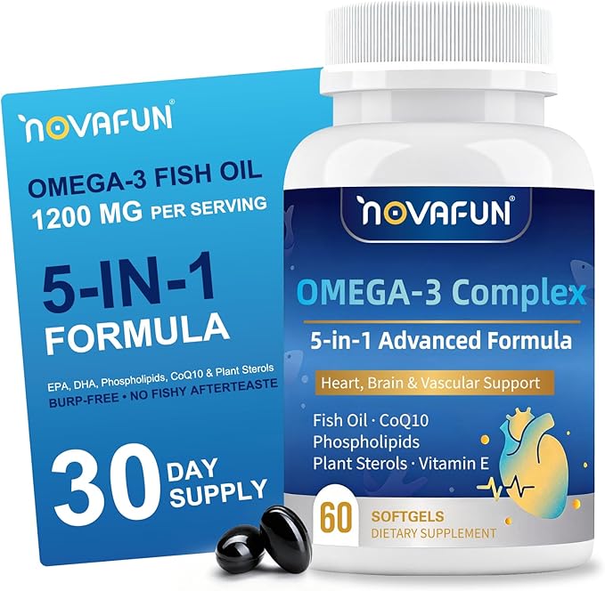 Omega 3 Fish Oil Supplements 1200mg - 984mg Omega-3 with CoQ10 Phospholipids &amp Plant Sterols - Heart &amp Brain Support for Men &amp Women - 60 Mini Softgels