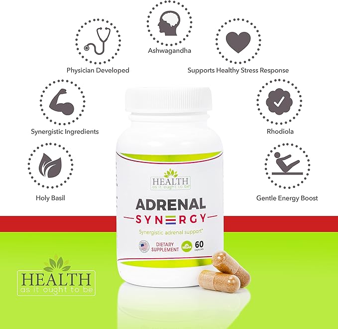 Health As It Ought To Be Adrenal Syn3rgy Supplement | Physician Formulated Capsules with Ashwagandha Holy Basil and Rhodiola | 60 Capsules