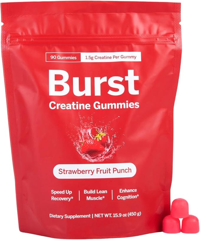 Creatine Monohydrate Gummies - 1.5g of Creatine Per Gummy - Build Muscle Recover Faster Enhance Cognition - Strawberry Flavor - 90ct
