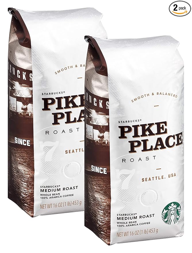 Starbucks Pike Place Roast Coffee Medium Roast Whole Bean Coffee 16 OZ (Pack of 2)