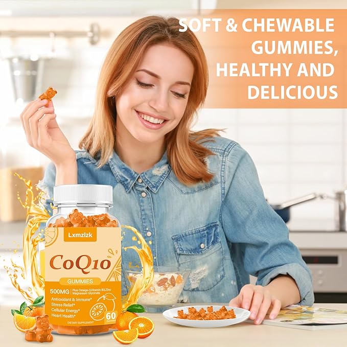 CoQ10 500mg Gummies-3X Better Absorption Q10 Supplements - Plus Omega-3 Magnesium Vitamin B3 &amp Zinc for Heart Health Cellular Energy &amp Antioxidant Vegan Non-GMO 120 Ct (2)