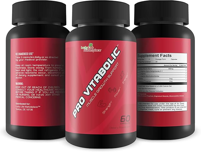 Pro Vitabolic - Muscle Growth Support - Enhance Power Strength Stamina &amp Energy - Explosive Muscle Pump for Big Gains - Aid Oxygen &amp Nutrient Delivery to Muscles - L-Arginine &amp L-Citrul