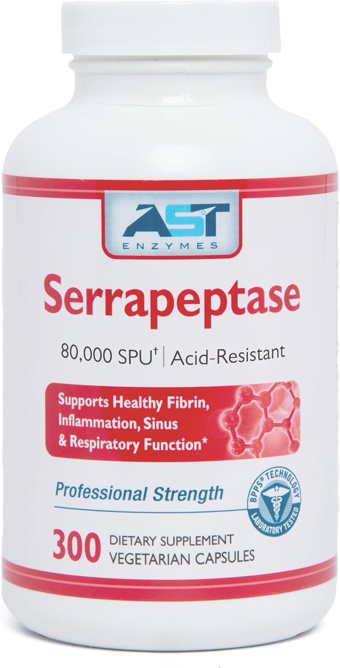 AST Enzymes Serrapeptase 80000 SPU – 300 Vegetarian Capsules - Premium Natural Systemic Enzymes – Acid-Resistant Serrapeptase