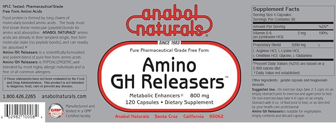 Anabol Naturals Physique Stack: Amino Balance 480 caps and Amino GHReleasers 240 caps (2 Month Supply)