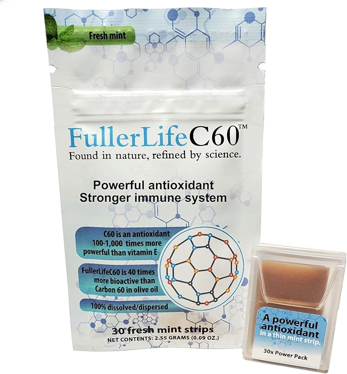 Carbon 60 Antioxidant Dissolvable Strips | Immunity Booster | Pure 99.99% C60 Solvent Free | Not C60 in Olive Oil | Fully Dissolved &amp Dispersed Solubilized C60
