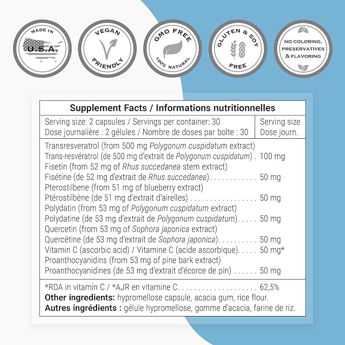 Supersmart - Resveratrol Synergy - Standardized Extract - Antioxidant Supplement | Non-GMO &amp Gluten Free - 60 Vegetarian Capsules