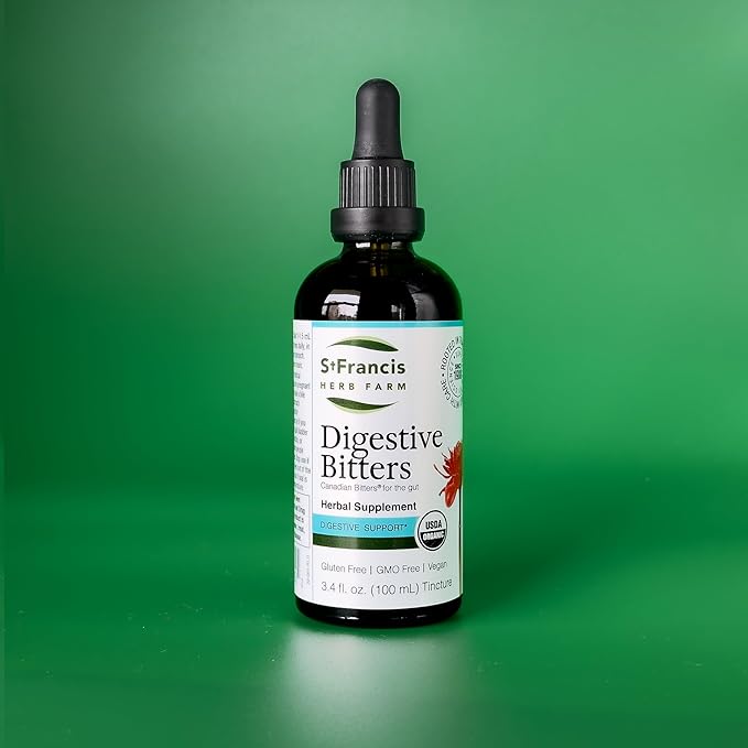 St. Francis Herb Farm Digestive Bitters (3.4floz) USDA Certified Organic GMO-Free Gluten Free Vegan Vegetarian (1 Bottle) Natural Digestive Regularity Support