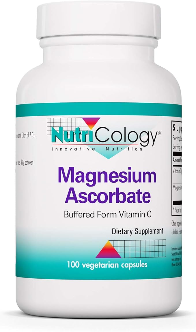 NutriCology Magnesium Ascorbate - Buffered Vitamin C Supplement - Delivers 1000 mg Stomach-Friendly &amp Non-Acidic Vitamin C - Vegetarian &amp Hypoallergenic - 50 Servings - 100 Capsules