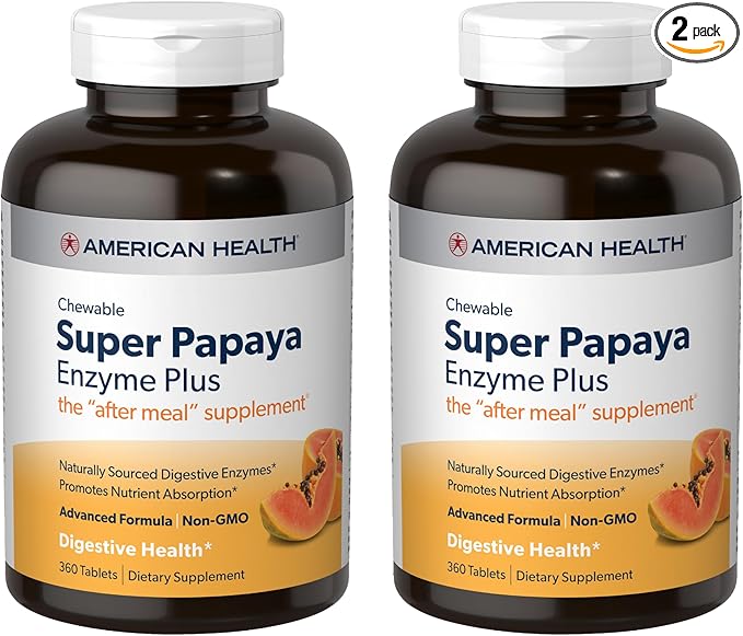 American Health Super Papaya Enzyme Plus - 360 Chewable Tablets Pack of 2 - The After-Meal Supplement - Non-GMO - 240 Total Servings