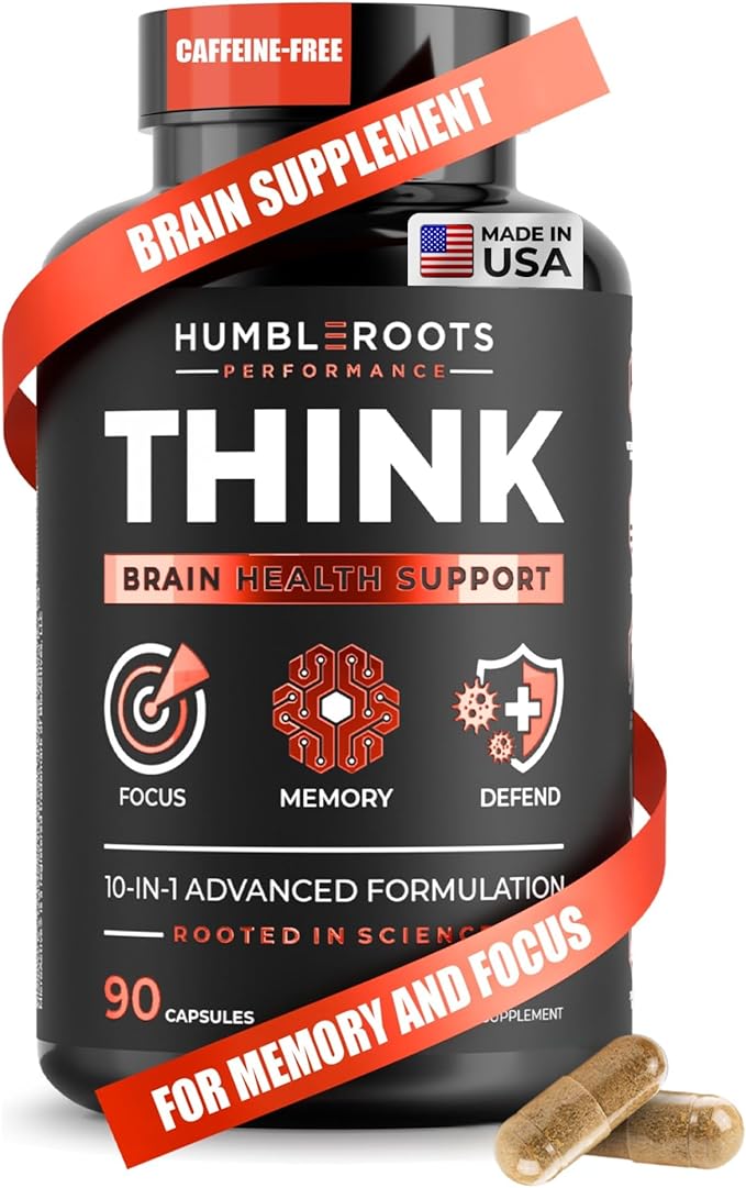 All-Natural Brain Supplement for Memory and Focus - Caffeine-Free Long-Term Cognitive Support - 10 Nootropic Ingredients Including Lion’s Mane Bacopa Turmeric Ginkgo &amp Huperzine A - 90 Capsules