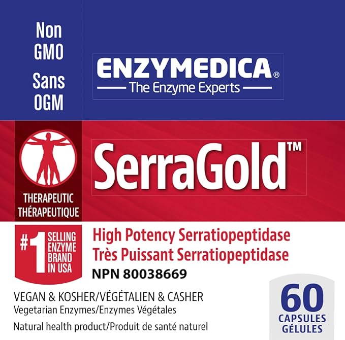 Enzymedica SerraGold High-Potency Serrapeptase Enzyme Supplement Supports Respiratory Heart &amp Immune Function 60 Count