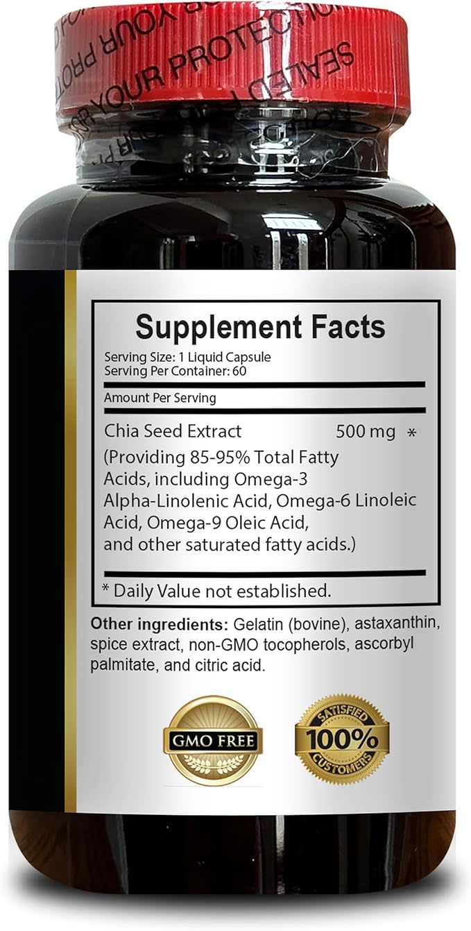 CHIA Seed Supplement - Organic chia Seeds Non GMO Certified USA Chia Seed Oil Supplement for Energy chia Seeds Omega 3 and Fiber Immune Booster - 2 Bottles