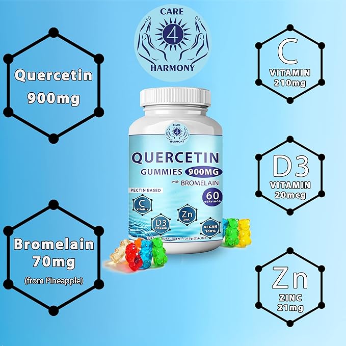 Quercetin Gummies - Quercetin with Bromelain Vitamin C + Zinc Vitamin D3 – Chewable Quercetin 900mg Supplements - Quercetin for Kids and Adults (6)