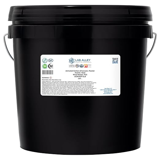 Lab Alley Activated Charcoal Powder Food Grade Kosher Certified Halal Wood Based Ideal for Water &amp Air Filtration Detoxifying Skincare Products and Odor Control (5 Pounds)