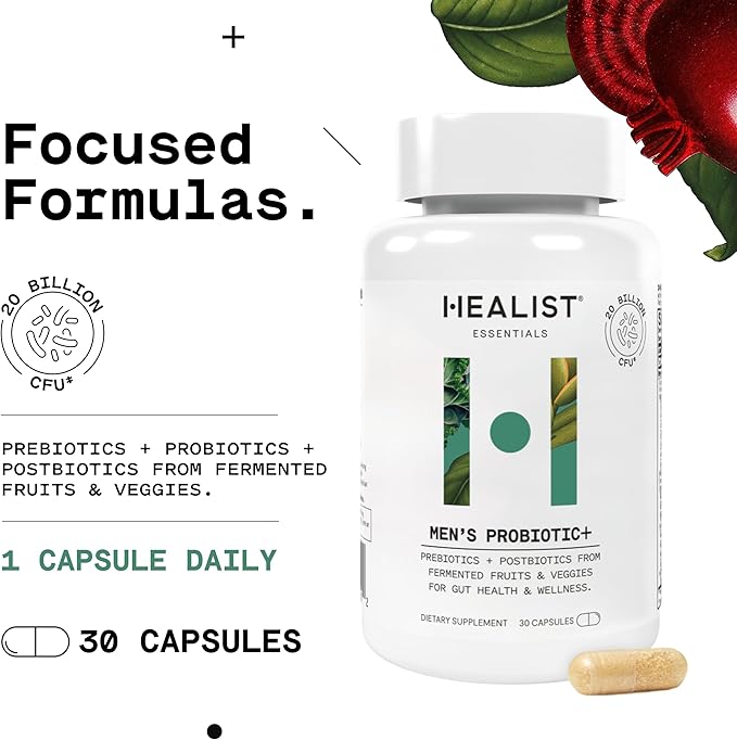 HEALIST Men’s Wellness Bundle – Probiotic + Omega 3 Supplement for Gut Heart Brain &amp Joint Health – 2-Pack 30 Vegan Capsules Each