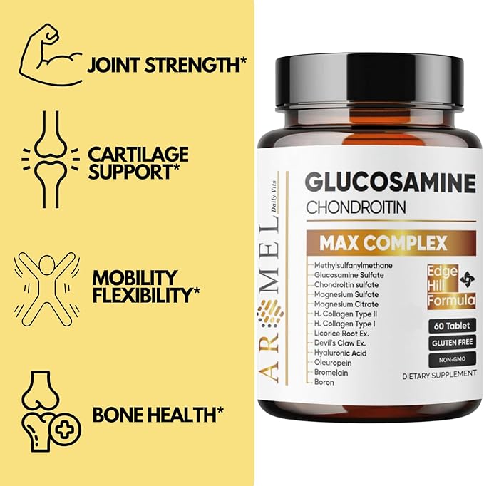 aromel Glucosamine Chondroitin | Turmeric | Msm | Joint Support | Supplement for Relief | 60 Tablets | for | Bones | Back | Knees | Hands