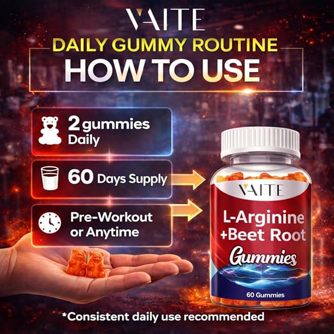 VAITE L Arginine Supplement Beet Root Gummies - Double Strength Energy Boost Circulation Support and Stamina Organic Chewable Beets Supplements for Men and Women Vegan Gummy Non-GMO Sugar-Free
