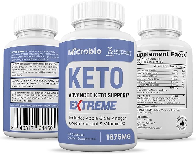 Microbio Keto ACV Extreme Pills 1675MG Keto Support Blend Capsule Alternative to Keto ACV Gummies Formulated with Apple Cider Vinegar Extra Virgin Olive Oil Powder Green Tea Leaf 60 Capsules