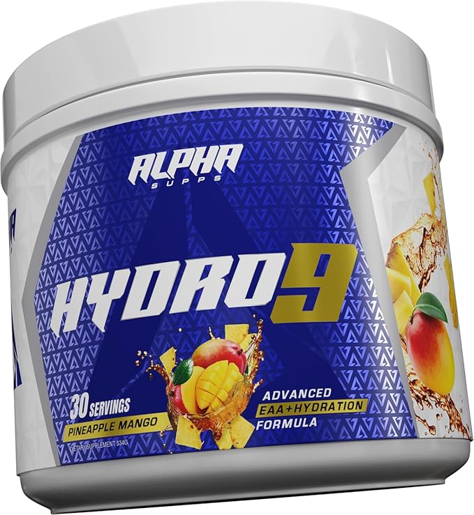 Alpha Supps Hydro 9 Aminos | EAA + Hydration Formula | Essential Amino Acids EAAs Powder with BCAAs &amp Electrolytes 30 Servings - Pineapple Mango