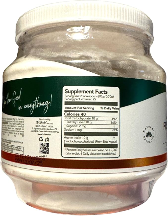 Shelo Nabel Prebiotic Fiber Blue Agave Inulin Powdered Premix 17.63 oz White