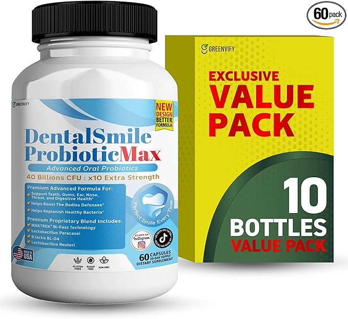 DentalSmile ProbioticMax Advanced Oral Probiotic Supplement 40 Billion CFU 60 Capsules Gluten Free (10)