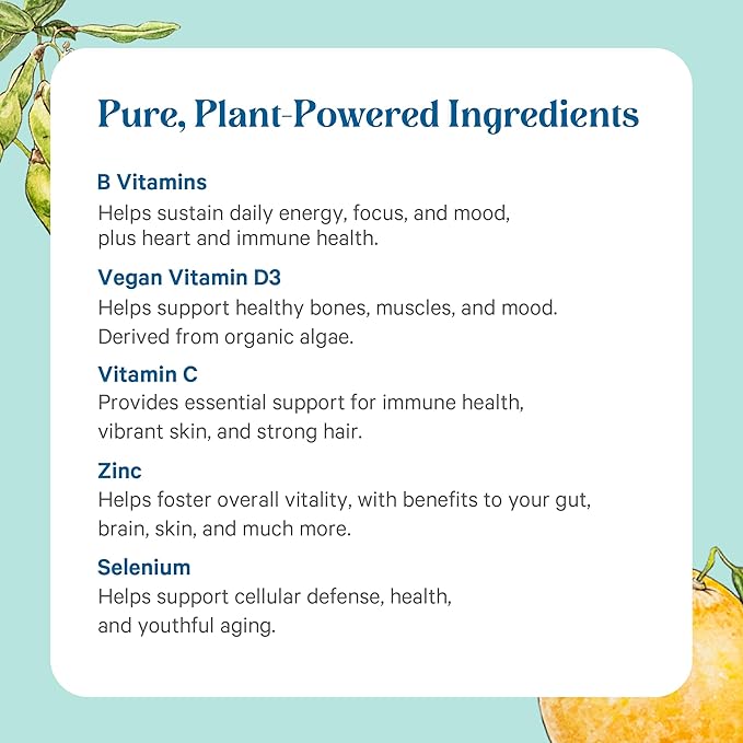 PURE SYNERGY Multi·Vita·Min | Vegan Multivitamin Made with Organic Whole Foods | Twice Daily Supplement for Men and Women | Core Nutrients for Energy Mood Immune and Bone Health (60 Tablets)