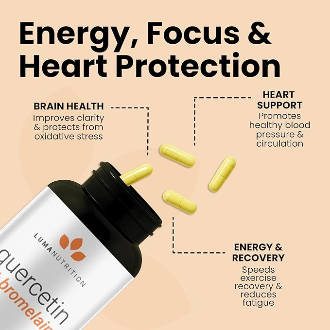 Luma Nutrition Quercetin 500mg - Quercetin with Bromelain Supplement - Antioxidant - Immune Support - Vegan &amp Gluten-Free - 60 Capsules