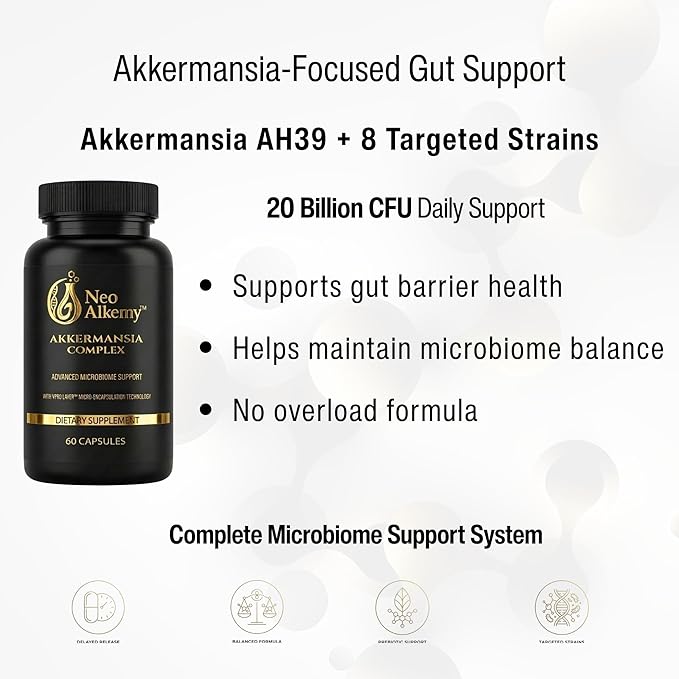 Akkermansia Probiotic – Supports Digestion &amp Gut Health Multi-Strain Probiotic with Prebiotics 20 Billion CFU Advanced Delayed Release CapsulesVegan