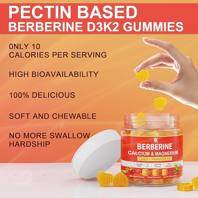 LILICARE Berberine Supplement Gummies Sugar Free Extra Absorption with Liposomal Berberine &amp Berberine HCI Calcium Magnesium AMPK Activitor for Sugar &amp Level Immune Energy Metabolism -P