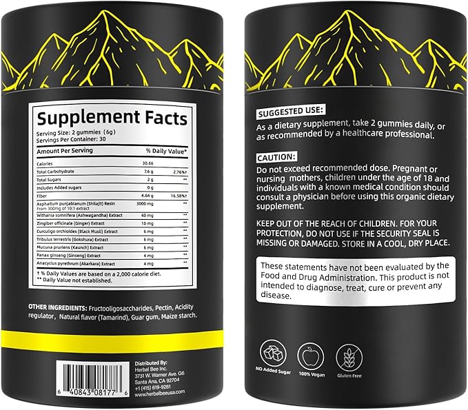 Shilajit Gummies: Pure Himalayan Shilajit with Ashwagandha &amp Fulvic Acid 85+ Micronutrients Trace Minerals - No Added Sugar 100% Natural &amp Organic Non-GMO for Men &amp Women | 60 Gummies