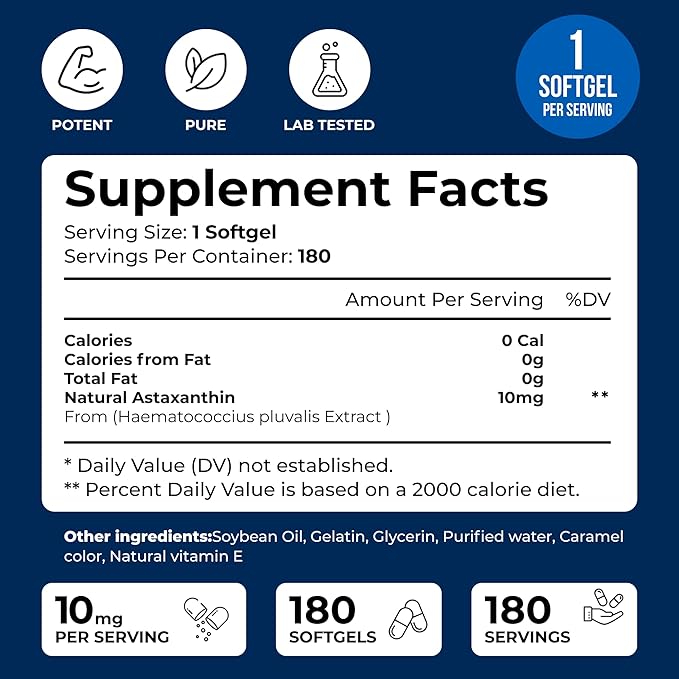 We Like Vitamins Astaxanthin 10mg Softgel - Highly Potent Astaxanthin Supplements from Haematococcus Pluvialis - Improves Eye Joint Skin Health &amp Energy Levels - 180 Servings 6 Month Supply