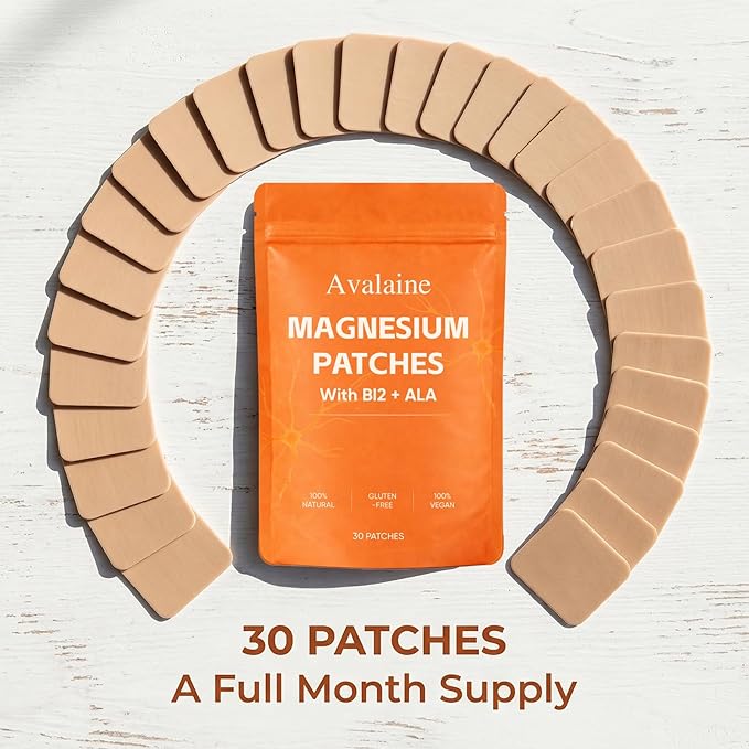 Avalaine Magnesium Patches with Magnesium Chloride Vitamin B12 Folic Acid &amp Alpha-Lipoic Acid 30 Patches