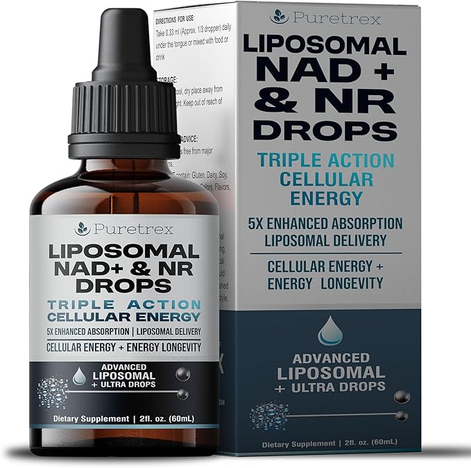 Liposomal NAD+ &amp NR Drops – 5X Superior Absorption Cellular Energy &amp Anti-Aging Longevity Supplement for Men &amp Women Liquid Nicotinamide Riboside 60mL (2 fl oz)