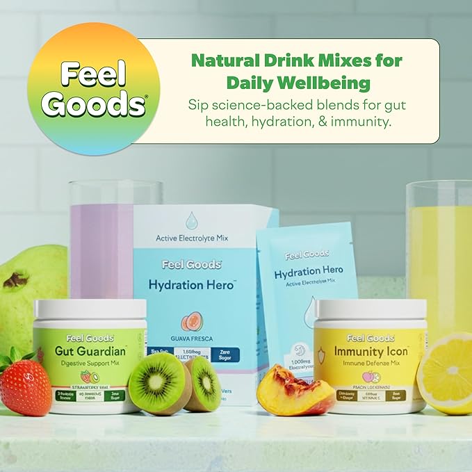Feel Goods Gut Guardian Gut Health Powder Packets - Probiotic Fiber Powder with Prebiotics &amp L Glutamine for Digestive Health Bloating Relief &amp Digestion Support - Zero Sugar &amp Organic F