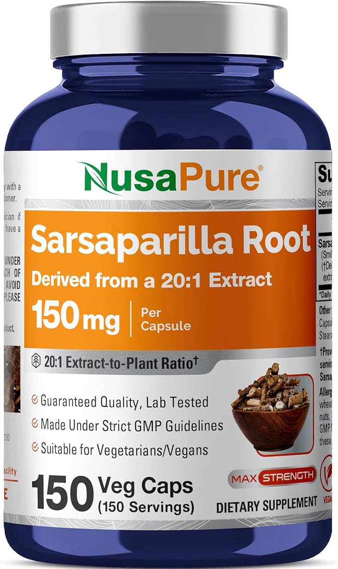 NusaPure Sarsaparilla Root Capsules 150 mg 150 Veg Capsules (Non-GMO Vegan)
